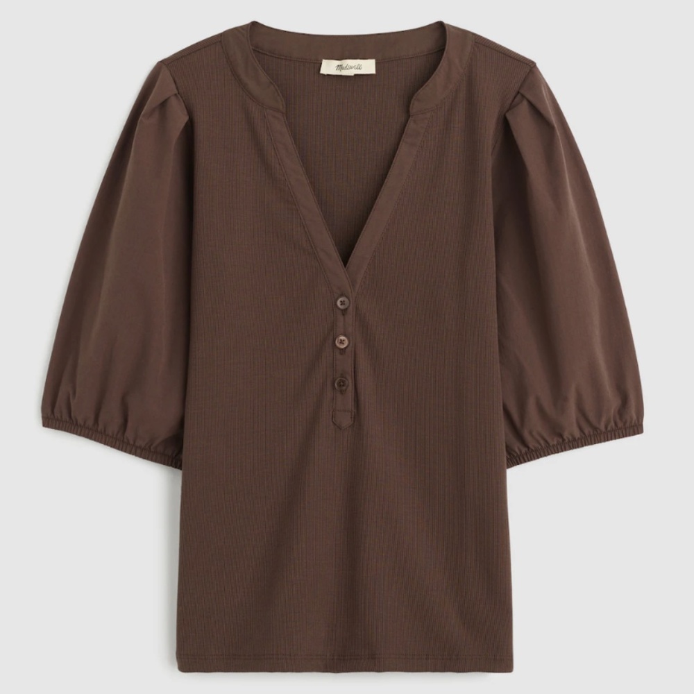 Madewell Puff-Sleeve Henley Knit Top